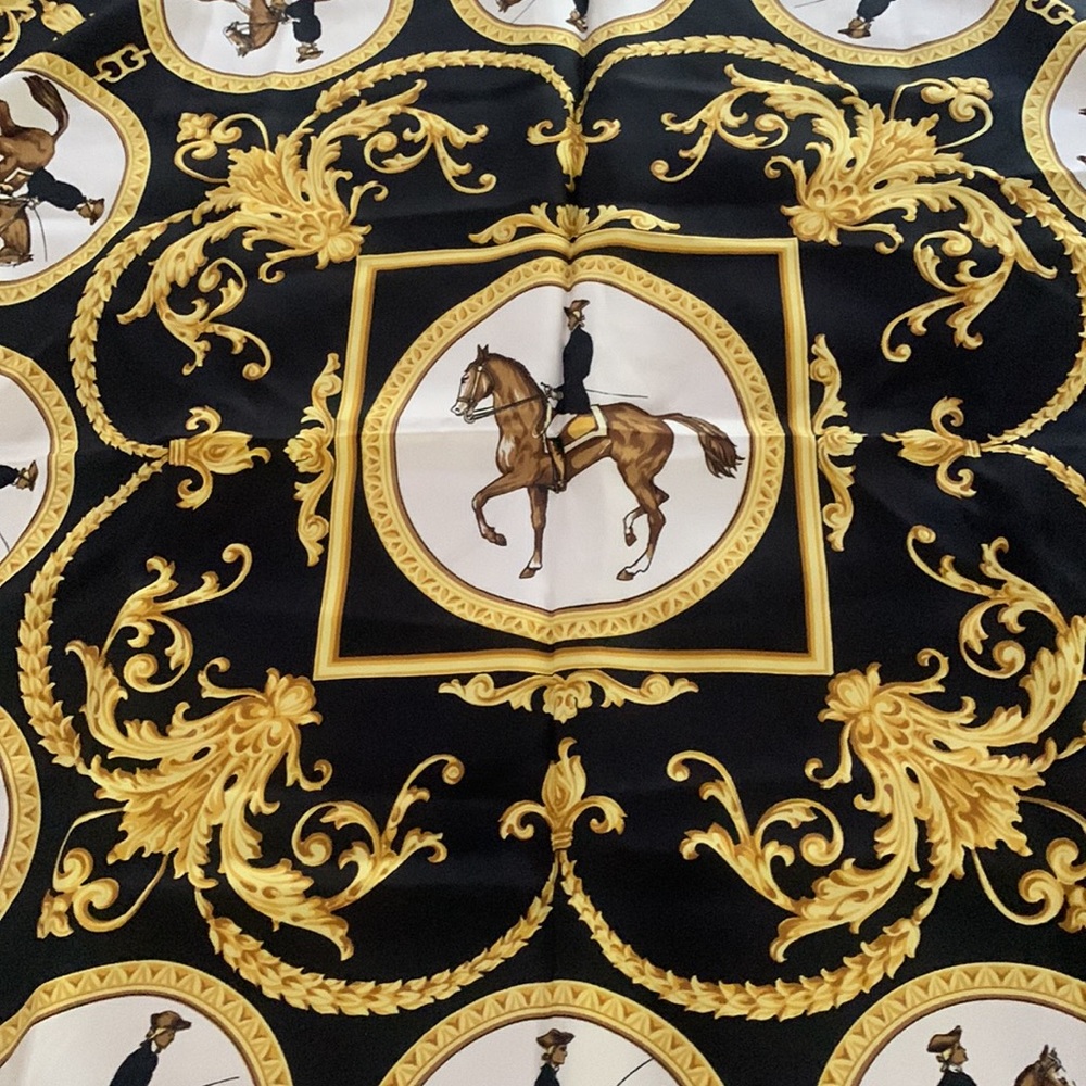 Vintage amazing design signed Erre silk equestrian square scarf rolled edges 29” - Picture 4 of 8